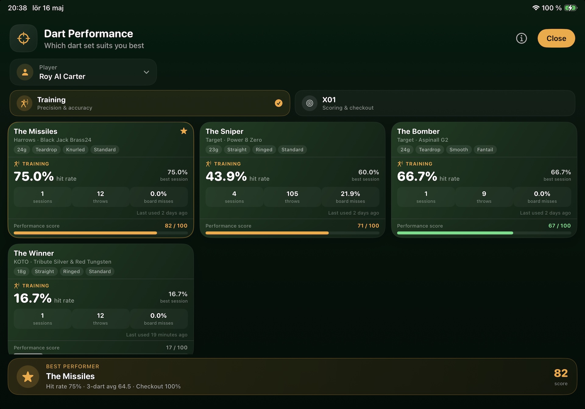 Oche Tracker - Dart Performance Screen