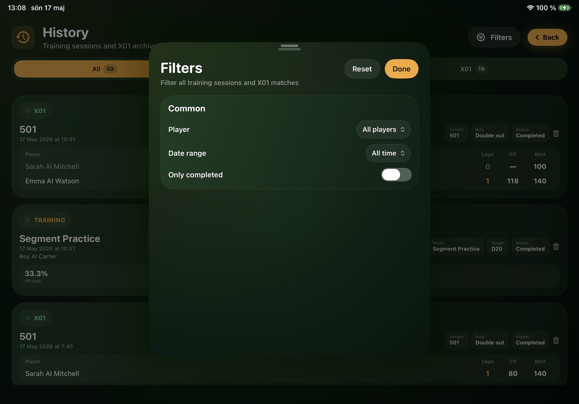Oche Tracker - History All Filters