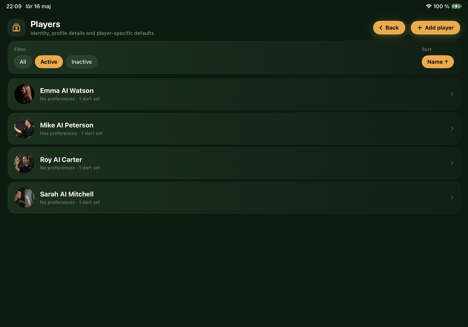 Oche Tracker - Players