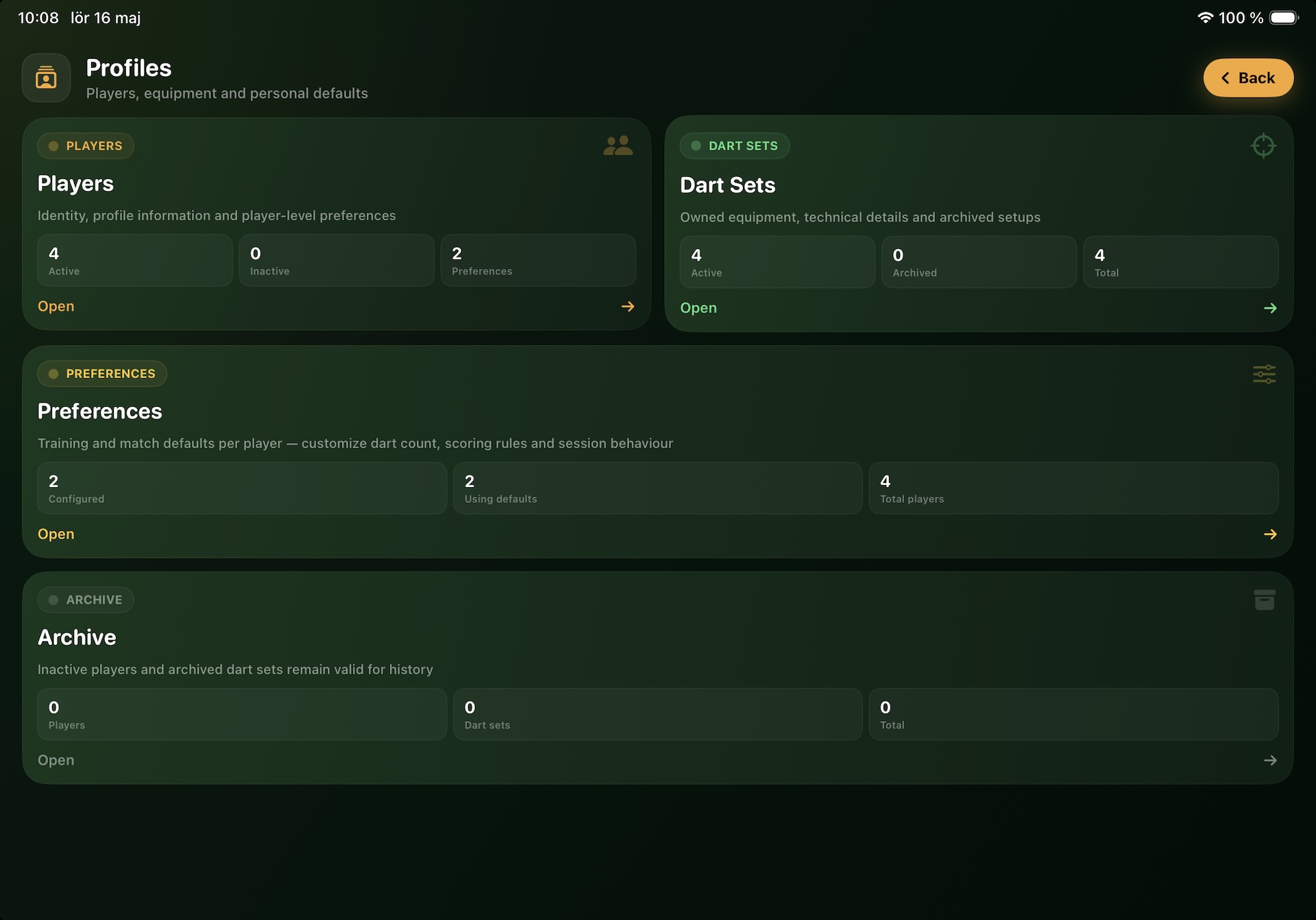 Oche Tracker - Profiles Screen