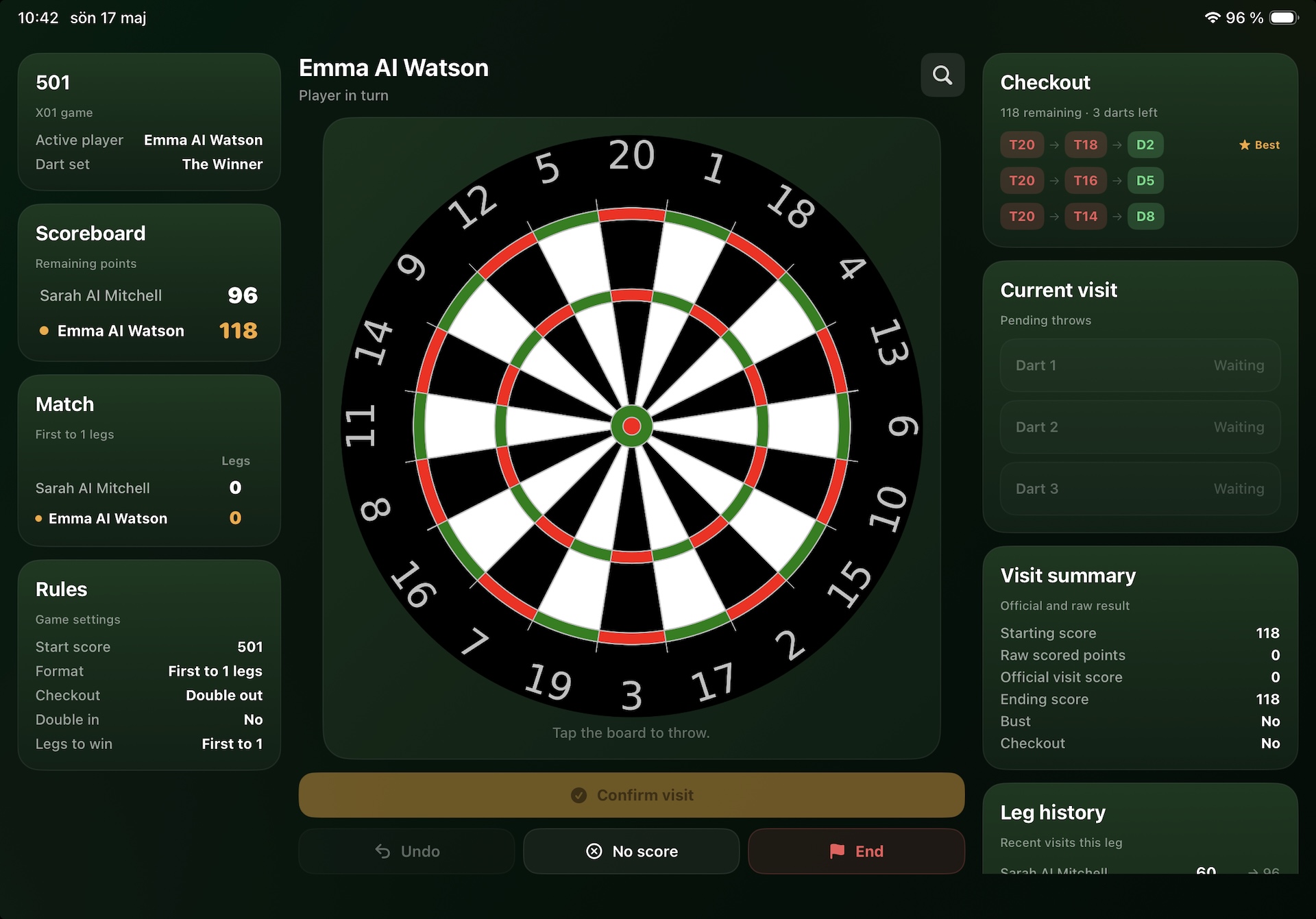 Oche Tracker - X01 Play